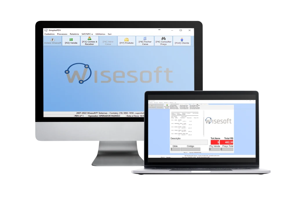 SimplesPDV Wisesoft em monitor e notebook